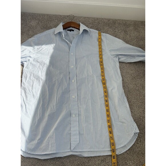 Quince Men Organic Cotton Stretch Poplin Dress Shirt Light Blue White Stripe XL - Picture 9 of 9